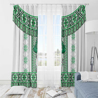 Ukraine Window Curtain Traditional Braided Rope Belt Green Folk Pattern