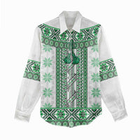 Ukraine Women Casual Shirt Traditional Braided Rope Belt Green Folk Pattern