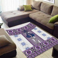 Ukraine Area Rug Traditional Braided Rope Belt Purple Folk Pattern