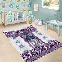 Ukraine Area Rug Traditional Braided Rope Belt Purple Folk Pattern