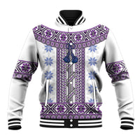 Ukraine Baseball Jacket Traditional Braided Rope Belt Purple Folk Pattern