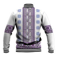 Ukraine Baseball Jacket Traditional Braided Rope Belt Purple Folk Pattern