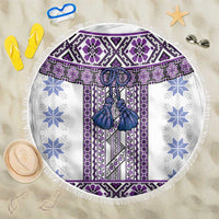 Ukraine Beach Blanket Traditional Braided Rope Belt Purple Folk Pattern
