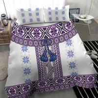 Ukraine Bedding Set Traditional Braided Rope Belt Purple Folk Pattern