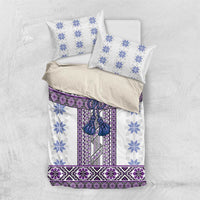Ukraine Bedding Set Traditional Braided Rope Belt Purple Folk Pattern