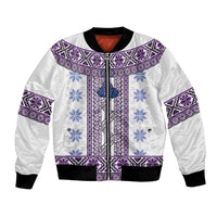 Ukraine Bomber Jacket Traditional Braided Rope Belt Purple Folk Pattern