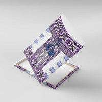 Ukraine Canvas Wall Art Traditional Braided Rope Belt Purple Folk Pattern