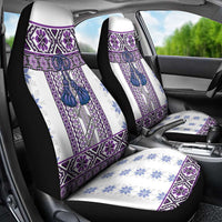 Ukraine Car Seat Cover Traditional Braided Rope Belt Purple Folk Pattern
