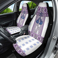 Ukraine Car Seat Cover Traditional Braided Rope Belt Purple Folk Pattern