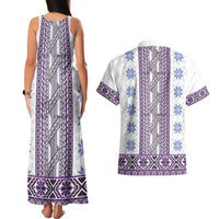 Ukraine Couples Matching Tank Maxi Dress and Hawaiian Shirt Traditional Braided Rope Belt Purple Folk Pattern