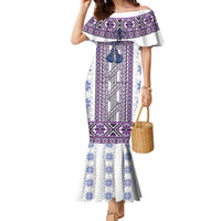 Ukraine Family Matching Mermaid Dress and Hawaiian Shirt Traditional Braided Rope Belt Purple Folk Pattern