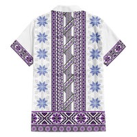 Ukraine Family Matching Off The Shoulder Long Sleeve Dress and Hawaiian Shirt Traditional Braided Rope Belt Purple Folk Pattern