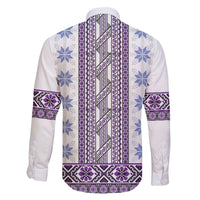 Ukraine Family Matching Off The Shoulder Long Sleeve Dress and Hawaiian Shirt Traditional Braided Rope Belt Purple Folk Pattern