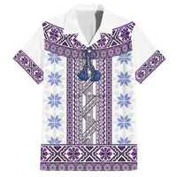 Ukraine Family Matching Puletasi and Hawaiian Shirt Traditional Braided Rope Belt Purple Folk Pattern