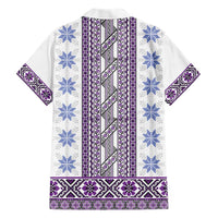 Ukraine Family Matching Short Sleeve Bodycon Dress and Hawaiian Shirt Traditional Braided Rope Belt Purple Folk Pattern