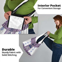 Ukraine Grocery Bag Traditional Braided Rope Belt Purple Folk Pattern