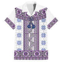 Ukraine Hawaiian Shirt Traditional Braided Rope Belt Purple Folk Pattern