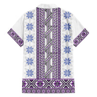 Ukraine Hawaiian Shirt Traditional Braided Rope Belt Purple Folk Pattern