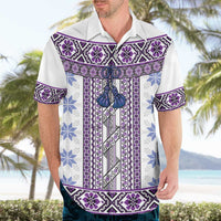 Ukraine Hawaiian Shirt Traditional Braided Rope Belt Purple Folk Pattern