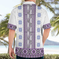 Ukraine Hawaiian Shirt Traditional Braided Rope Belt Purple Folk Pattern