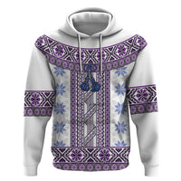 Ukraine Hoodie Traditional Braided Rope Belt Purple Folk Pattern