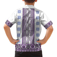 Ukraine Kid Hawaiian Shirt Traditional Braided Rope Belt Purple Folk Pattern