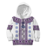 Ukraine Kid Hoodie Traditional Braided Rope Belt Purple Folk Pattern