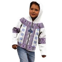 Ukraine Kid Hoodie Traditional Braided Rope Belt Purple Folk Pattern
