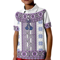 Ukraine Kid Polo Shirt Traditional Braided Rope Belt Purple Folk Pattern