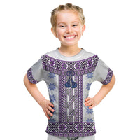 Ukraine Kid T Shirt Traditional Braided Rope Belt Purple Folk Pattern