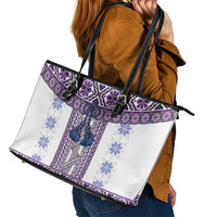 Ukraine Leather Tote Bag Traditional Braided Rope Belt Purple Folk Pattern