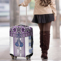 Ukraine Luggage Cover Traditional Braided Rope Belt Purple Folk Pattern