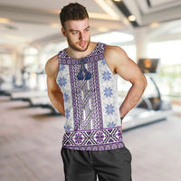 Ukraine Men Tank Top Traditional Braided Rope Belt Purple Folk Pattern