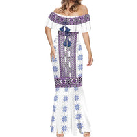 Ukraine Mermaid Dress Traditional Braided Rope Belt Purple Folk Pattern