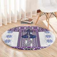Ukraine Round Carpet Traditional Braided Rope Belt Purple Folk Pattern