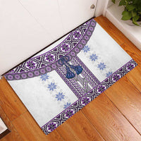 Ukraine Rubber Doormat Traditional Braided Rope Belt Purple Folk Pattern