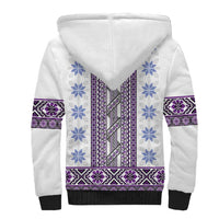 Ukraine Sherpa Hoodie Traditional Braided Rope Belt Purple Folk Pattern