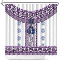 Ukraine Shower Curtain Traditional Braided Rope Belt Purple Folk Pattern