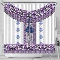 Ukraine Shower Curtain Traditional Braided Rope Belt Purple Folk Pattern