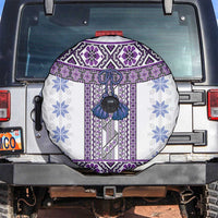 Ukraine Spare Tire Cover Traditional Braided Rope Belt Purple Folk Pattern