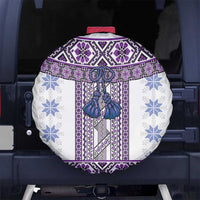 Ukraine Spare Tire Cover Traditional Braided Rope Belt Purple Folk Pattern