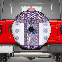 Ukraine Spare Tire Cover Traditional Braided Rope Belt Purple Folk Pattern