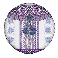 Ukraine Spare Tire Cover Traditional Braided Rope Belt Purple Folk Pattern