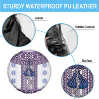 Ukraine Spare Tire Cover Traditional Braided Rope Belt Purple Folk Pattern