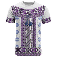 Ukraine T Shirt Traditional Braided Rope Belt Purple Folk Pattern