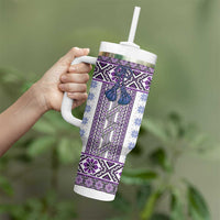 Ukraine Tumbler With Handle Traditional Braided Rope Belt Purple Folk Pattern
