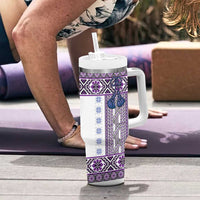 Ukraine Tumbler With Handle Traditional Braided Rope Belt Purple Folk Pattern