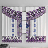 Ukraine Window Curtain Traditional Braided Rope Belt Purple Folk Pattern