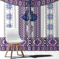 Ukraine Window Curtain Traditional Braided Rope Belt Purple Folk Pattern