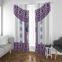 Ukraine Window Curtain Traditional Braided Rope Belt Purple Folk Pattern